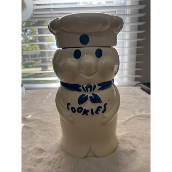 Pillsbury Doughboy Ceramic Cookie Jar 12" White & Blue Vintage Kitchen Decor - Picture 9 of 9